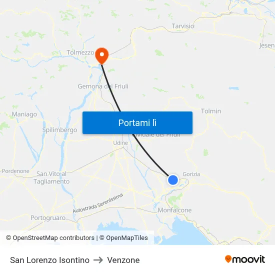 San Lorenzo Isontino to Venzone map