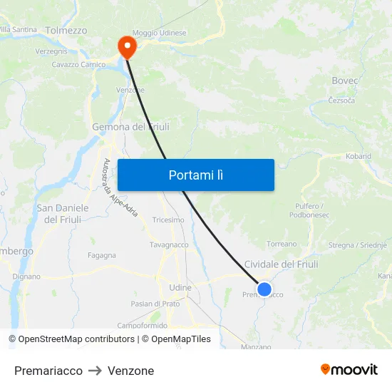 Premariacco to Venzone map