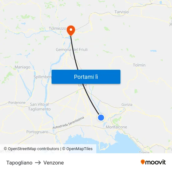 Tapogliano to Venzone map