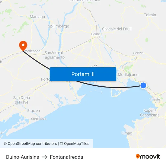 Duino-Aurisina to Fontanafredda map