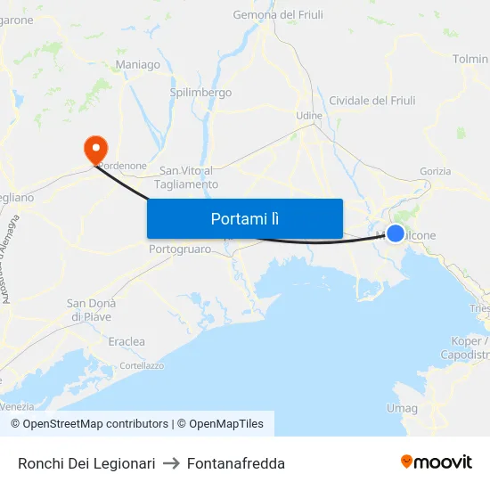 Ronchi Dei Legionari to Fontanafredda map