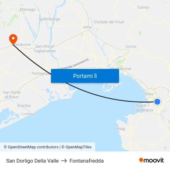 San Dorligo Della Valle to Fontanafredda map