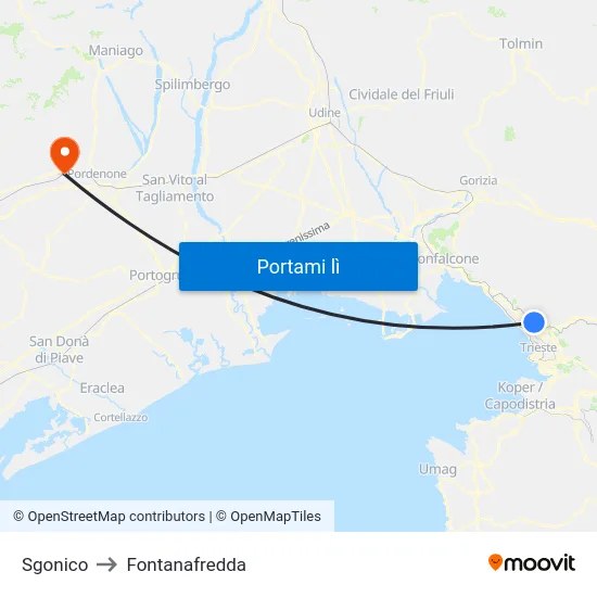 Sgonico to Fontanafredda map