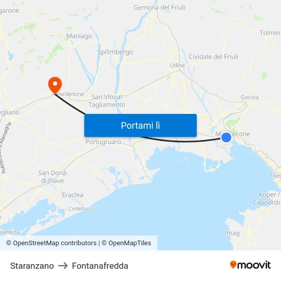 Staranzano to Fontanafredda map