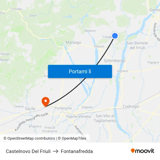 Castelnovo Del Friuli to Fontanafredda map
