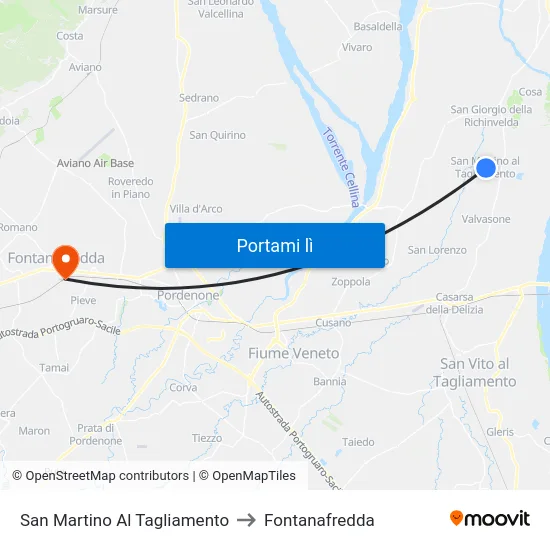 San Martino Al Tagliamento to Fontanafredda map