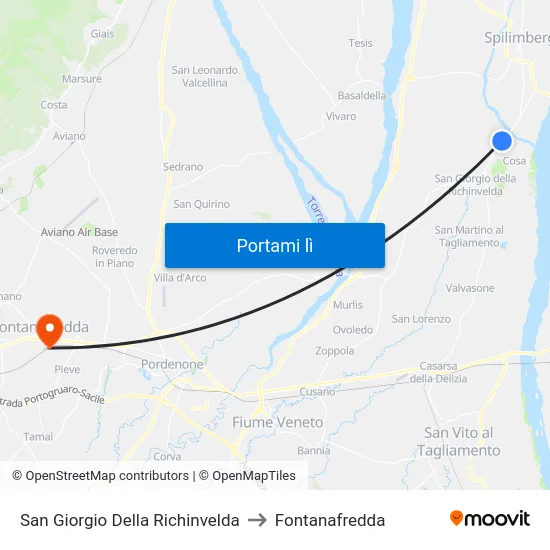 San Giorgio Della Richinvelda to Fontanafredda map