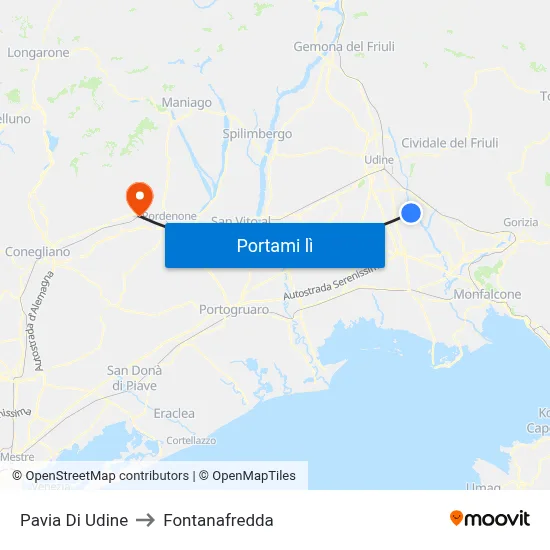 Pavia Di Udine to Fontanafredda map