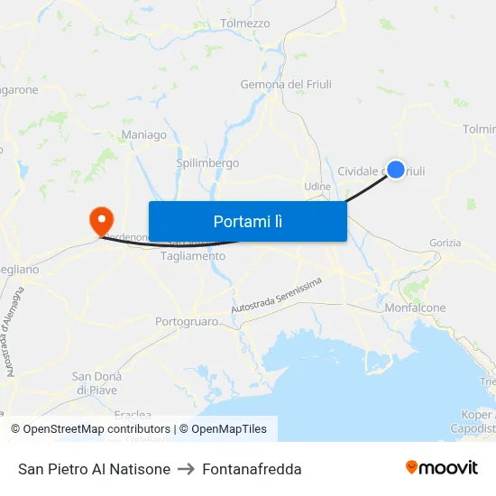 San Pietro Al Natisone to Fontanafredda map