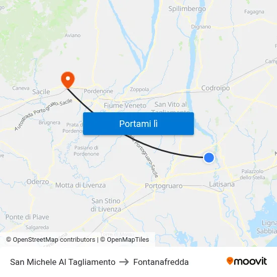 San Michele Al Tagliamento to Fontanafredda map