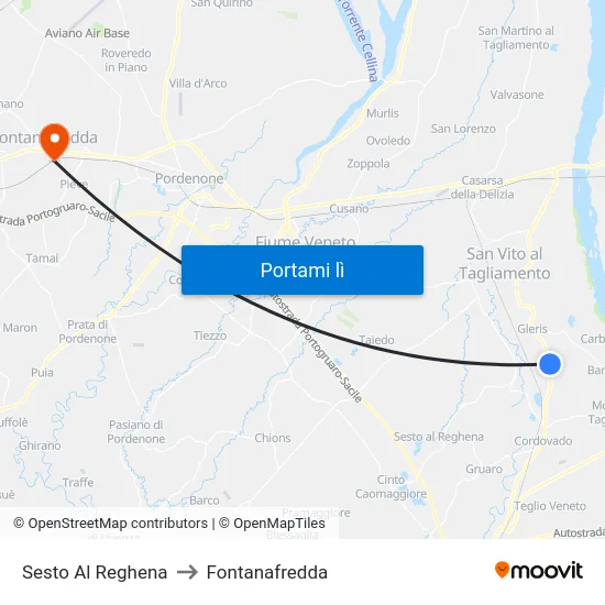 Sesto Al Reghena to Fontanafredda map