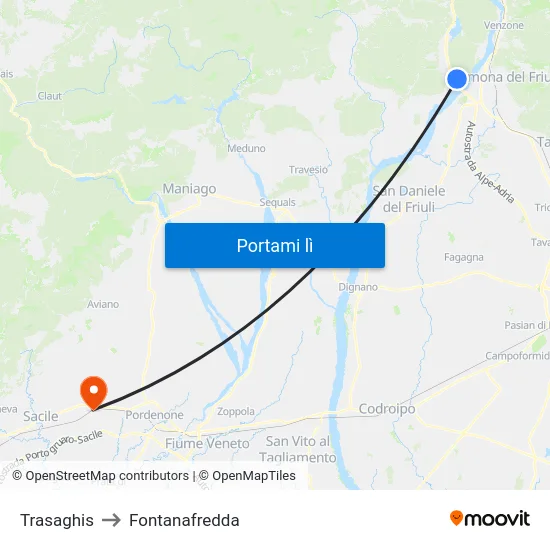 Trasaghis to Fontanafredda map