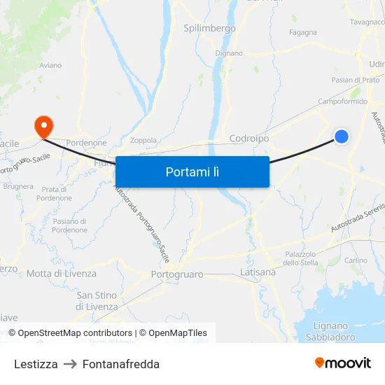 Lestizza to Fontanafredda map