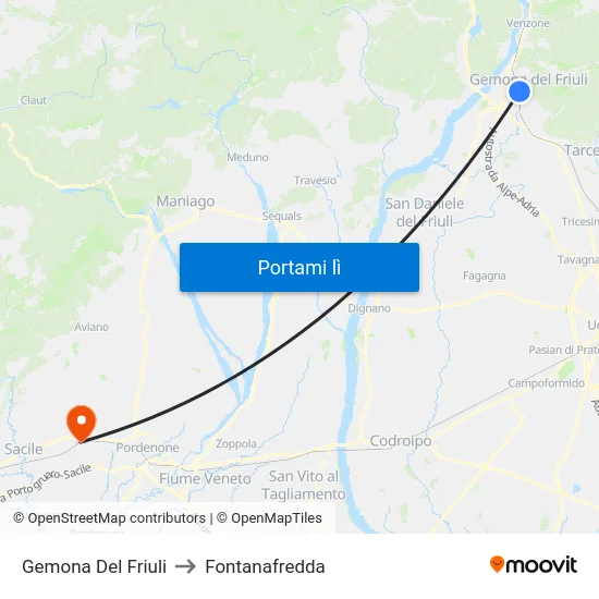 Gemona Del Friuli to Fontanafredda map