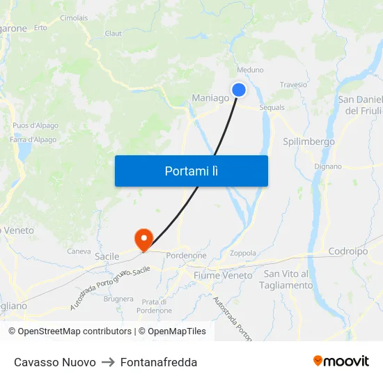 Cavasso Nuovo to Fontanafredda map