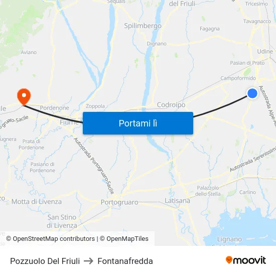 Pozzuolo Del Friuli to Fontanafredda map