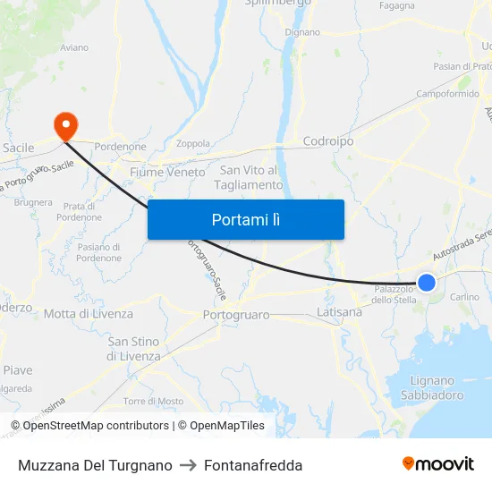 Muzzana Del Turgnano to Fontanafredda map