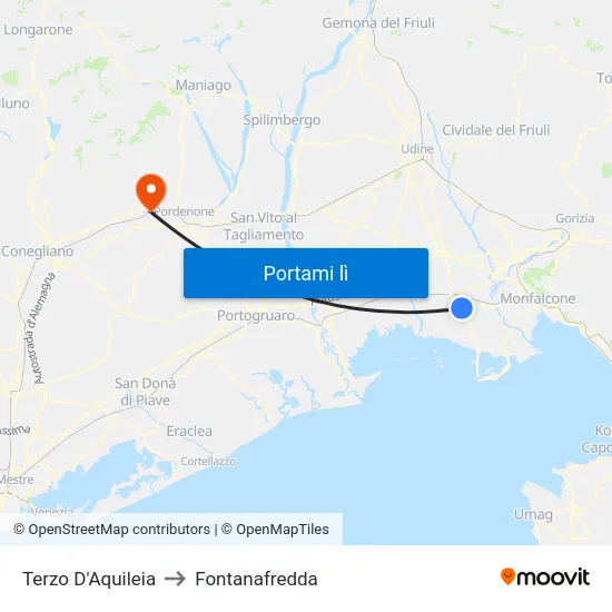 Terzo D'Aquileia to Fontanafredda map