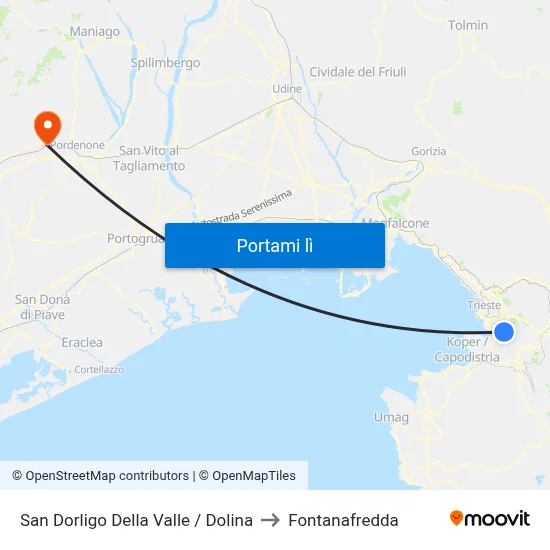 San Dorligo Della Valle / Dolina to Fontanafredda map
