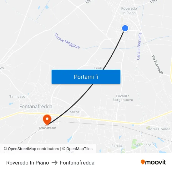 Roveredo In Piano to Fontanafredda map