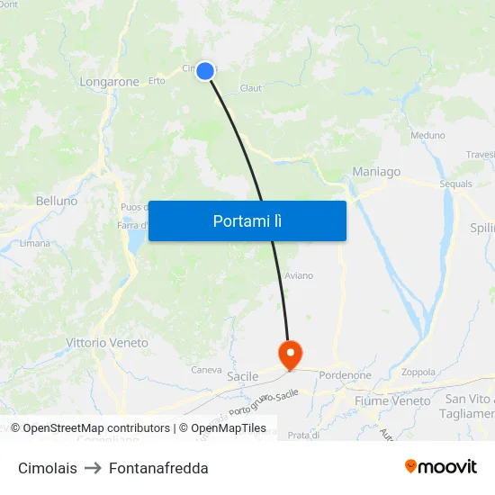 Cimolais to Fontanafredda map
