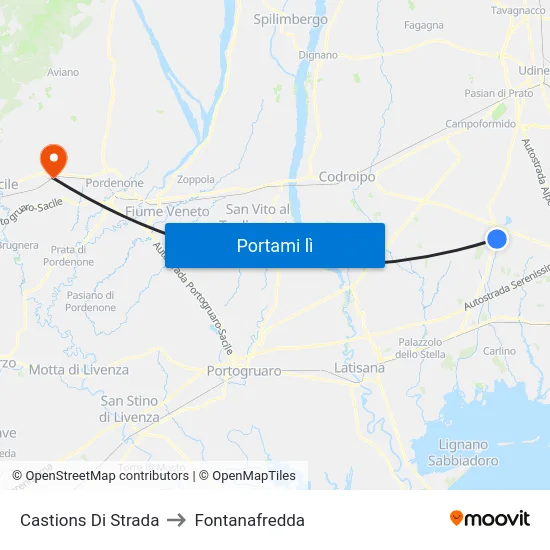 Castions Di Strada to Fontanafredda map