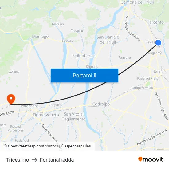Tricesimo to Fontanafredda map