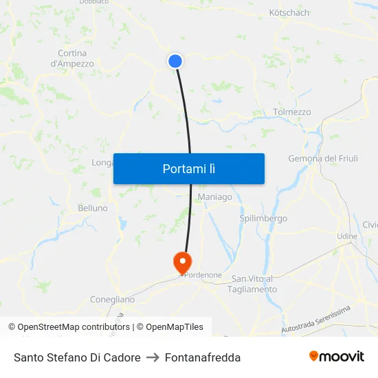 Santo Stefano Di Cadore to Fontanafredda map