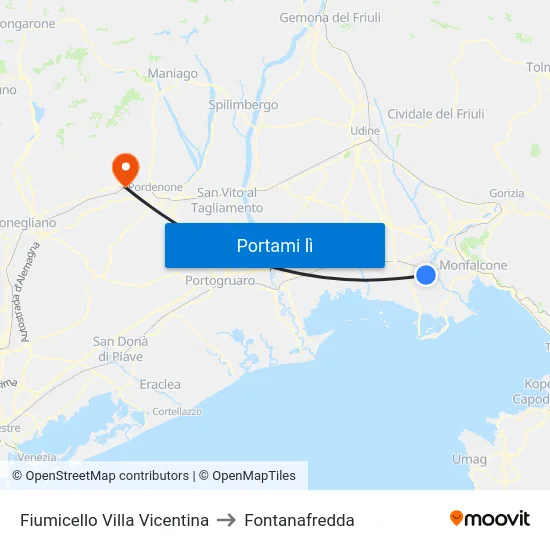 Fiumicello Villa Vicentina to Fontanafredda map
