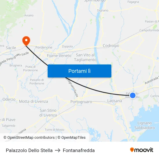 Palazzolo Dello Stella to Fontanafredda map