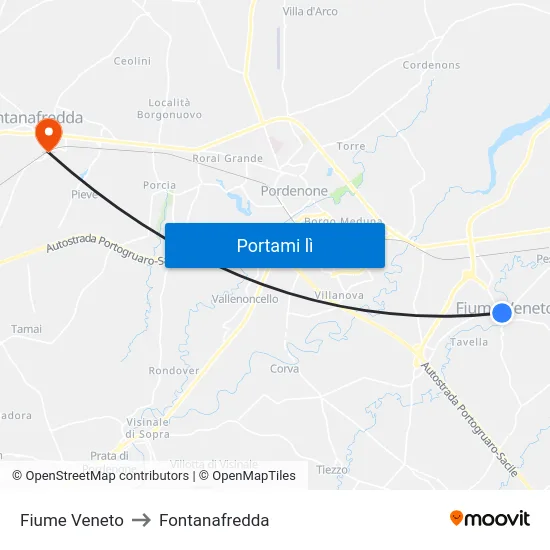 Fiume Veneto to Fontanafredda map