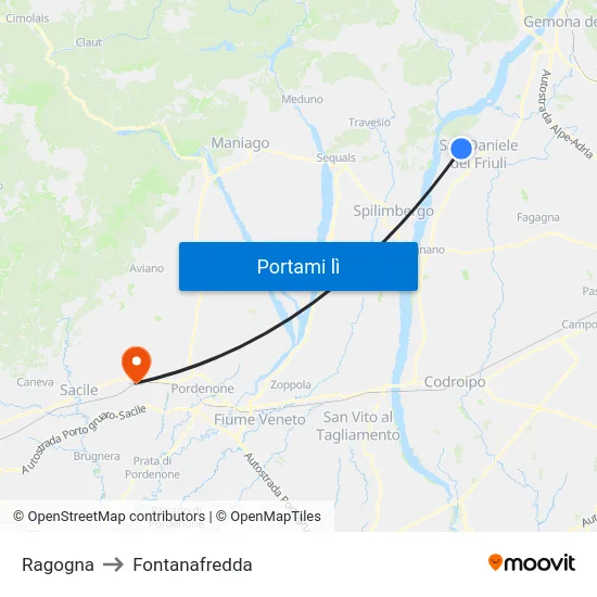 Ragogna to Fontanafredda map