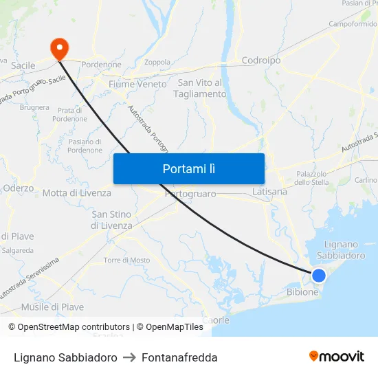 Lignano Sabbiadoro to Fontanafredda map