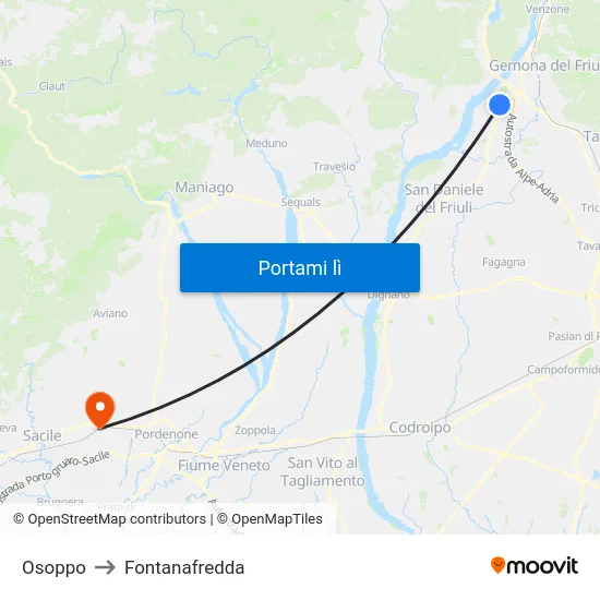 Osoppo to Fontanafredda map