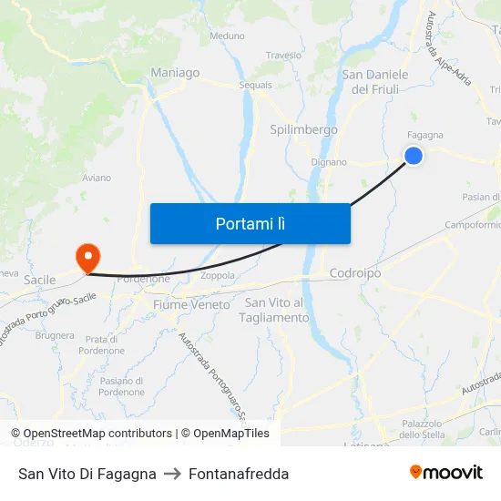 San Vito Di Fagagna to Fontanafredda map