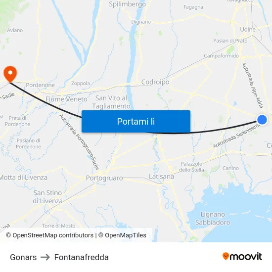 Gonars to Fontanafredda map