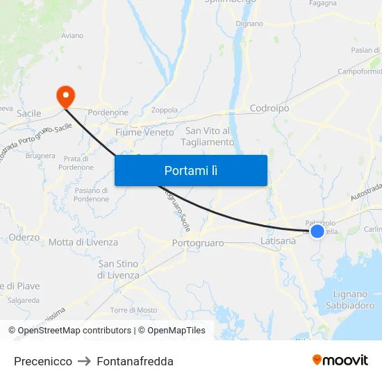 Precenicco to Fontanafredda map
