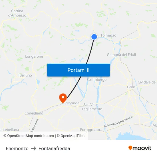 Enemonzo to Fontanafredda map