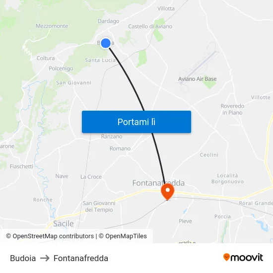 Budoia to Fontanafredda map