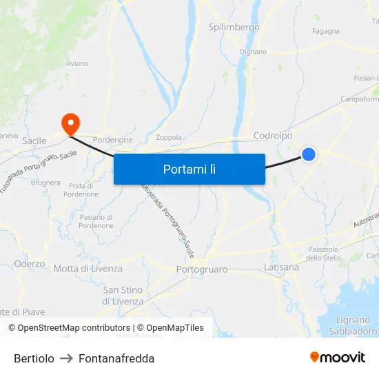 Bertiolo to Fontanafredda map