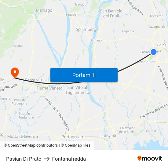 Pasian Di Prato to Fontanafredda map