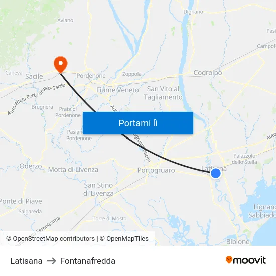 Latisana to Fontanafredda map