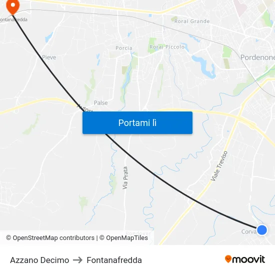 Azzano Decimo to Fontanafredda map