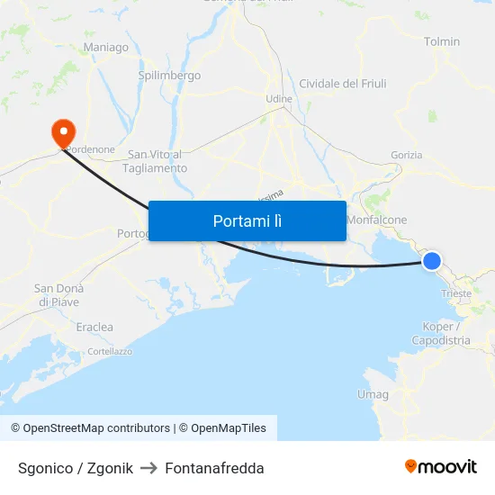 Sgonico / Zgonik to Fontanafredda map