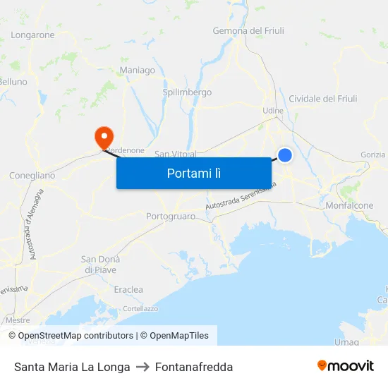 Santa Maria La Longa to Fontanafredda map
