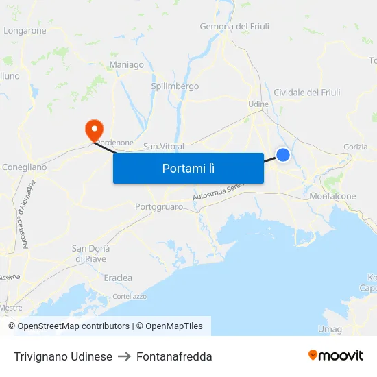 Trivignano Udinese to Fontanafredda map
