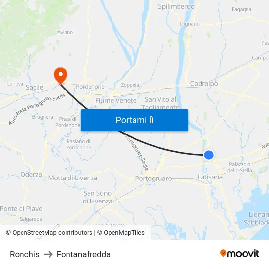 Ronchis to Fontanafredda map