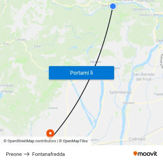 Preone to Fontanafredda map