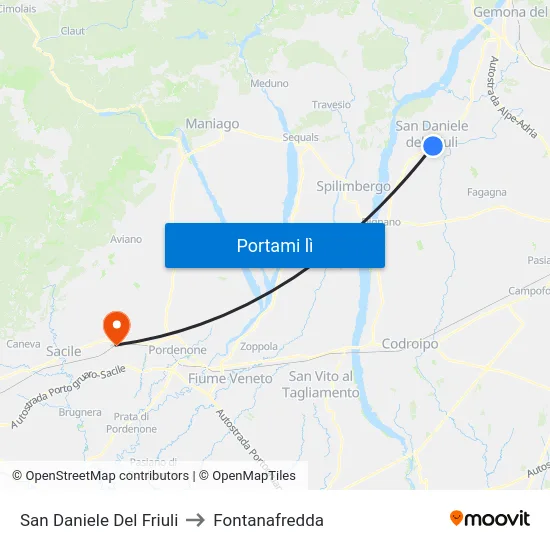 San Daniele Del Friuli to Fontanafredda map