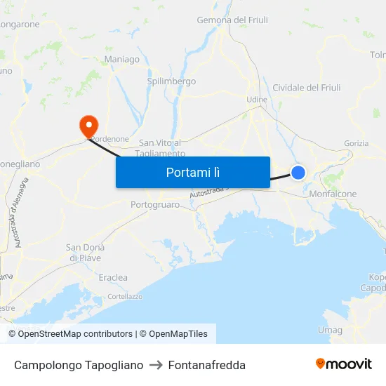 Campolongo Tapogliano to Fontanafredda map